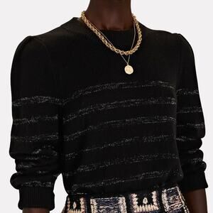 Rails NEW Allegra Cashmere Cotton Metallic Stripe Sweater Black Silver Medium